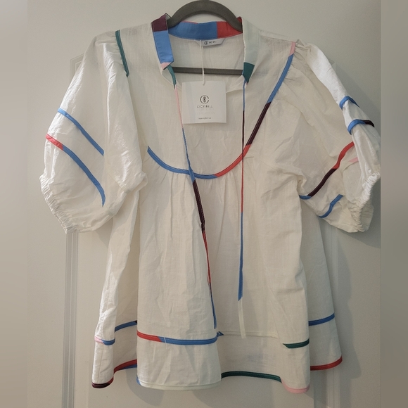 Cicy Bell Tops - Cicy Bell Colorful Striped White Blouse